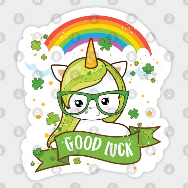 Kawaii Good Luck Rainbow St Patricks Day Unicorn Sticker by Irene Koh Studio